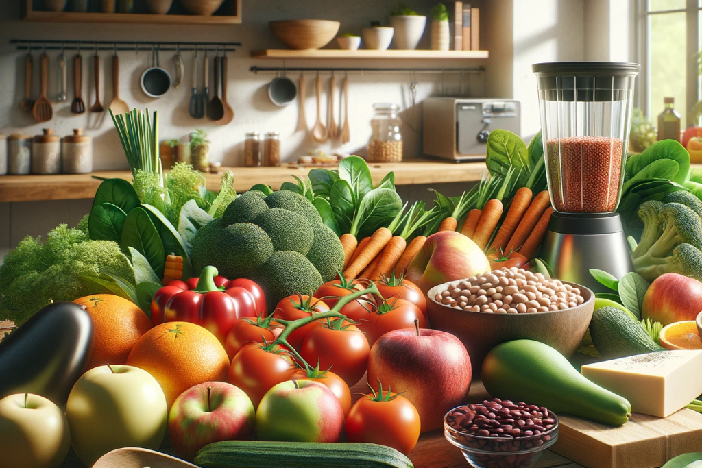 aliments d'origine végétale dans une cuisine