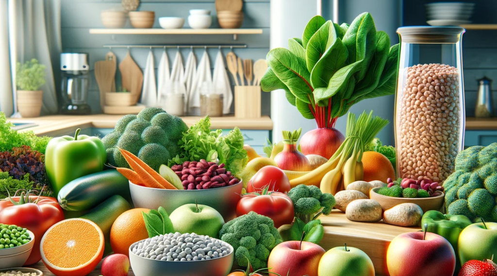 aliments végétaliens dans une cuisine